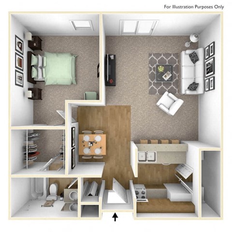 Floor plan for 1 bed, 1 bath, 756 sqft