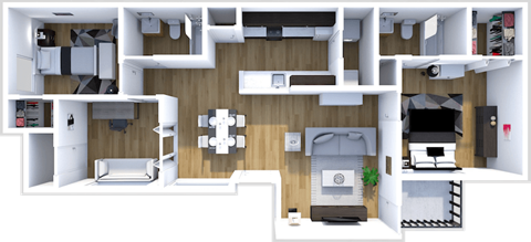Floor plan for 2 beds, 2 baths, 1000 sqft