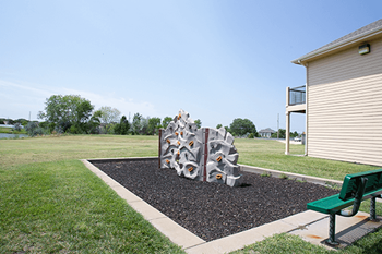 Playground with rock climbing wall