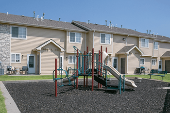 Playground with rock climbing wall