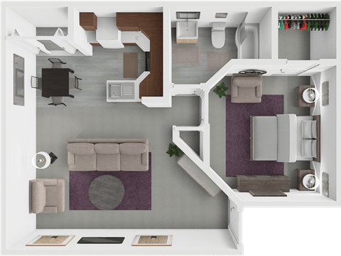 Floor plan for 1 bed, 1 bath, 704 sqft
