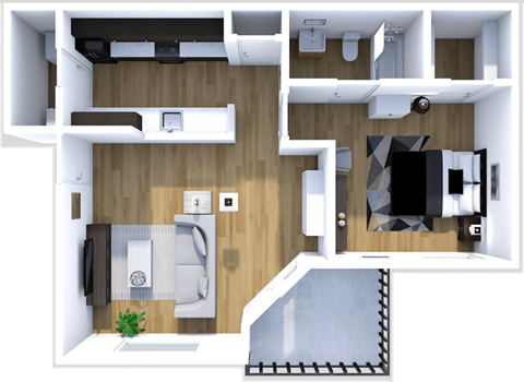 Floor plan for 1 bed, 1 bath, 650 sqft