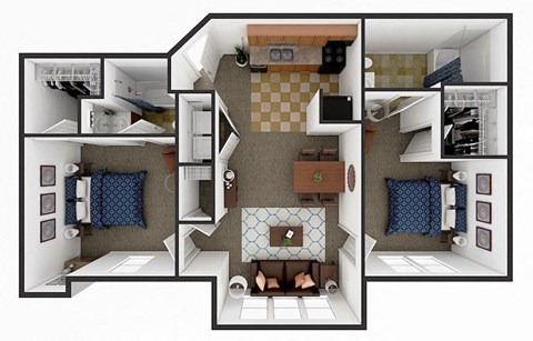 Floor plan for 2 beds, 2 baths, 800 sqft