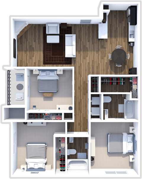Floor plan for 3 beds, 2 baths, 1176 sqft