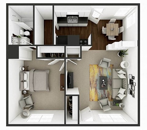 Floor plan for 1 bed, 1 bath, 650 sqft