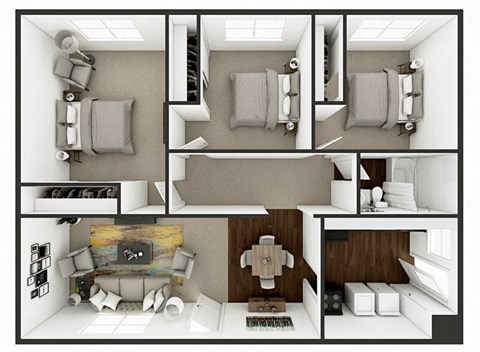 Floor plan for 3 beds, 1 bath, 900 sqft