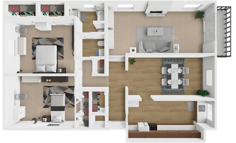 Floor plan for 2 beds, 1.5 baths, 1080 sqft