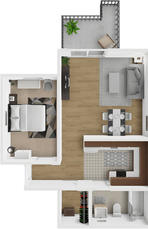 Floor plan for studio, 1 bath, 550 sqft
