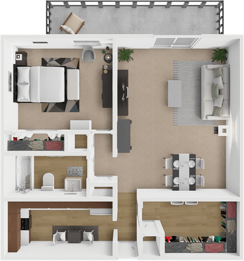 Floor plan for 1 bed, 1 bath, 770 sqft