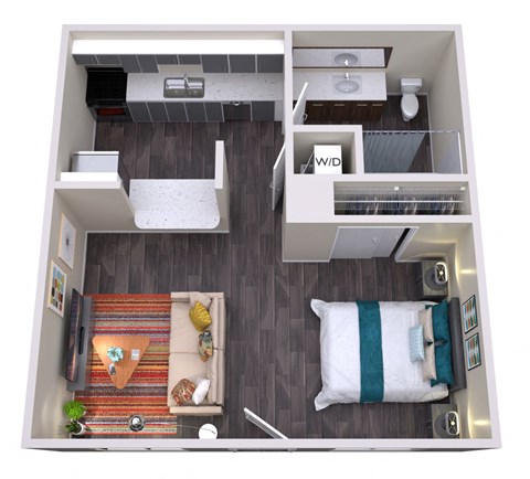 Floor plan for studio, 1 bath, 395 sqft