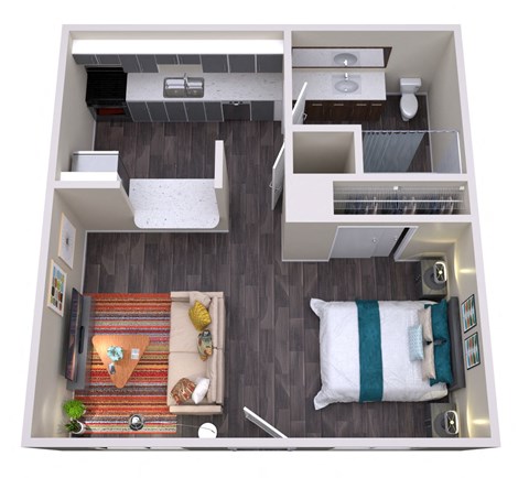Floor plan for studio, 1 bath, 395 sqft