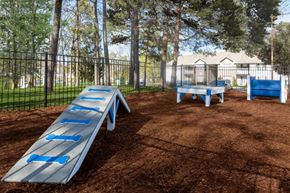 Durham apartment for rent - a playground with benches and tables in a fenced in area