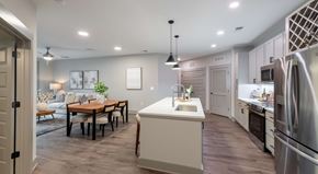 Cary apartment for rent - A modern kitchen with a dining table and chairs.