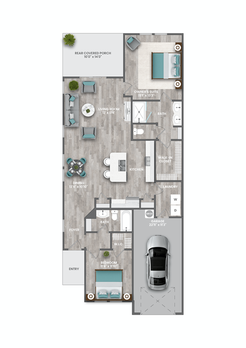 Floor plan for 2 beds, 2 baths, 1299 sqft