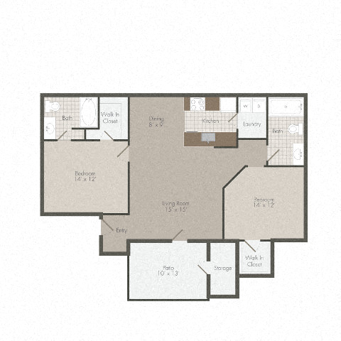 Floor plan for 2 beds, 2 baths, 1128 sqft