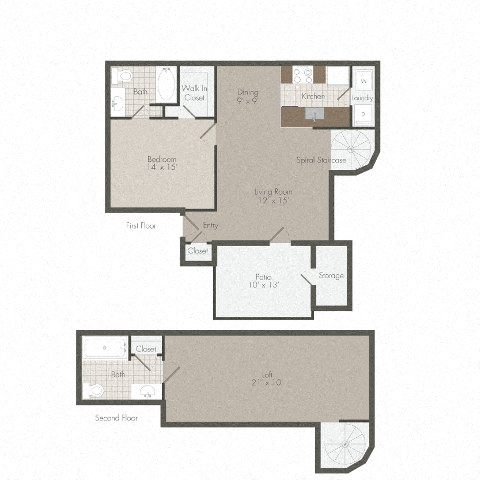 Floor plan for 1 bed, 2 baths, 1091 sqft