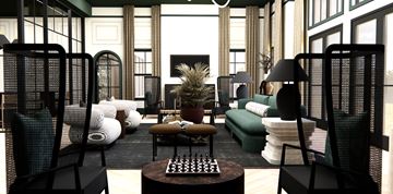 Charleston apartment for rent - A modern living room with a green couch and a coffee table.