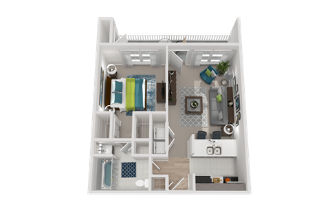 Floor plan for 1 bed, 1 bath, 685 sqft