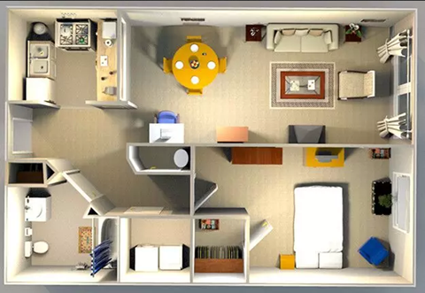 Floor plan for 1 bed, 1 bath, 850 sqft