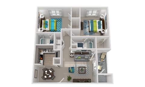 Floor plan for 2 beds, 2 baths, 1006 sqft