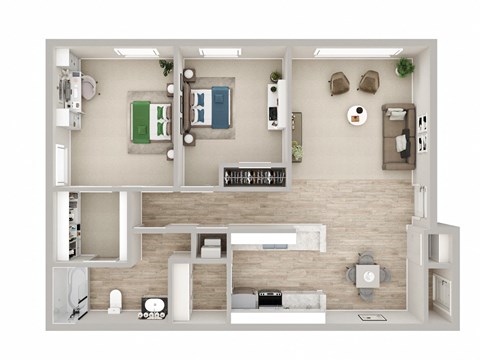 Floor plan for 2 beds, 1 bath, 860 sqft