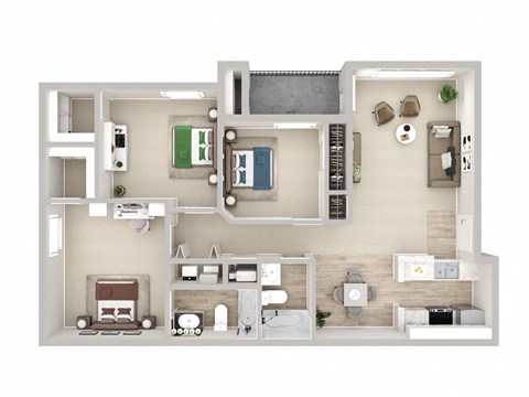 Floor plan for 3 beds, 2 baths, 1116 sqft