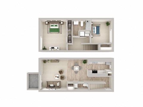 Floor plan for 2 beds, 1.5 baths, 1050 sqft