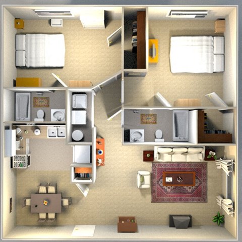 Floor plan for 2 beds, 2 baths, 1097 sqft