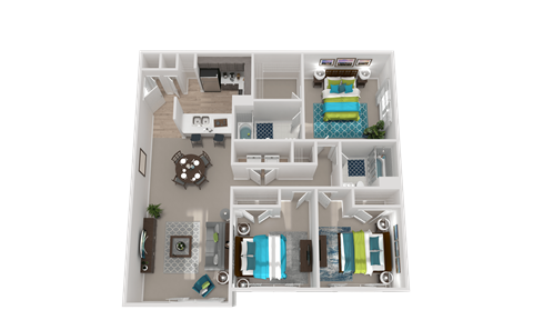 Floor plan for 3 beds, 2 baths, 1432 sqft