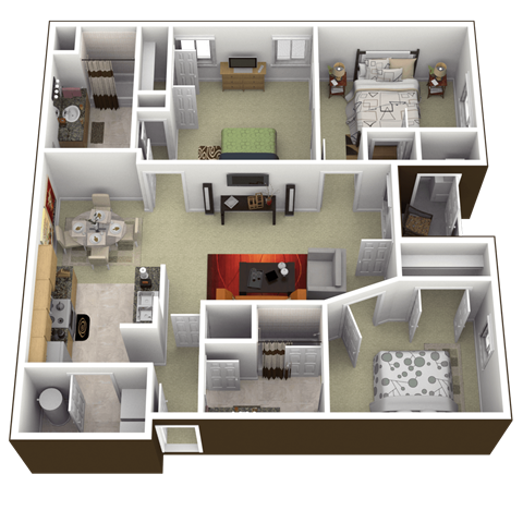 Floor plan for 3 beds, 2 baths, 1239 sqft