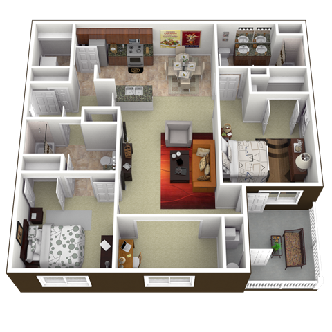 Floor plan for 2 beds, 2 baths, 1245 sqft