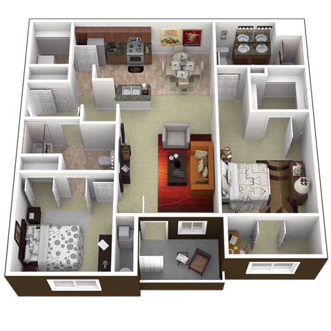 Floor plan for 2 beds, 2 baths, 1265 sqft