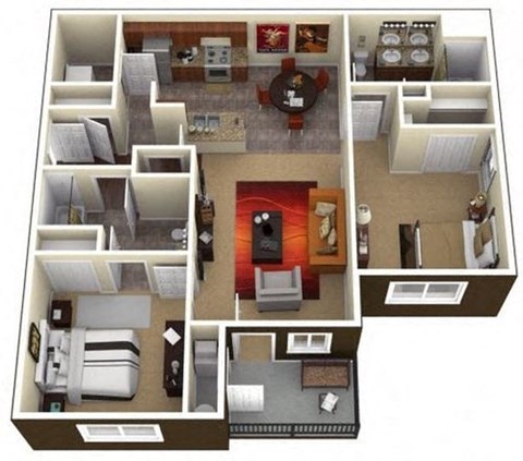 Floor plan for 2 beds, 2 baths, 1127 sqft