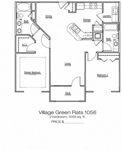 Floor plan for 2 beds, 2 baths, 1056 sqft