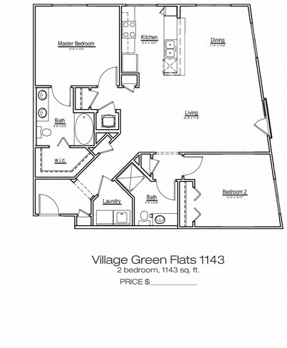 Floor plan for 2 beds, 2 baths, 1143 sqft