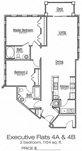 Floor plan for 2 beds, 2 baths, 1154 sqft