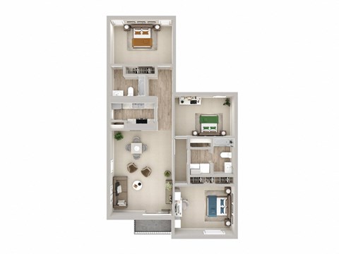 Floor plan for 3 beds, 2 baths, 1250 sqft
