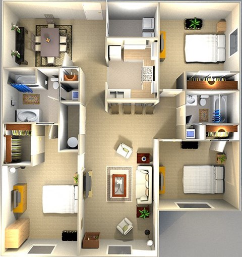 Floor plan for 3 beds, 2 baths, 1340 sqft