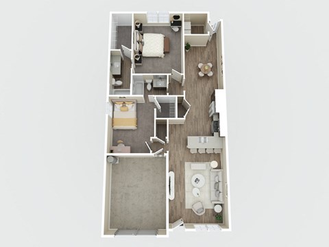 Floor plan for 2 beds, 2 baths, 1205 sqft
