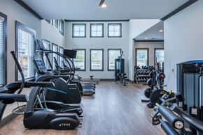 Weaverville apartment for rent - a gym with weights and cardio equipment in a building with windows
