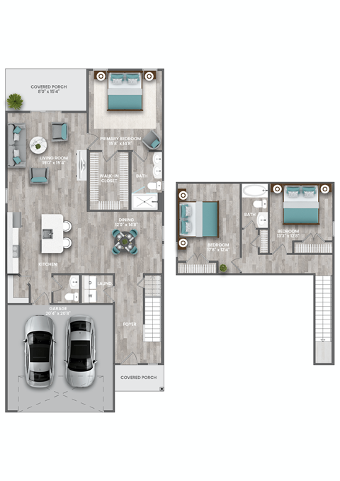 Floor plan for 3 beds, 2.5 baths, 1853 sqft
