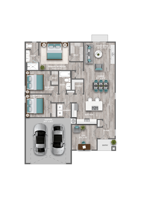 Floor plan for 3 beds, 2 baths, 1581 sqft
