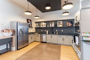 Greenville apartment for rent - a kitchen with gray cabinets and stainless steel appliances