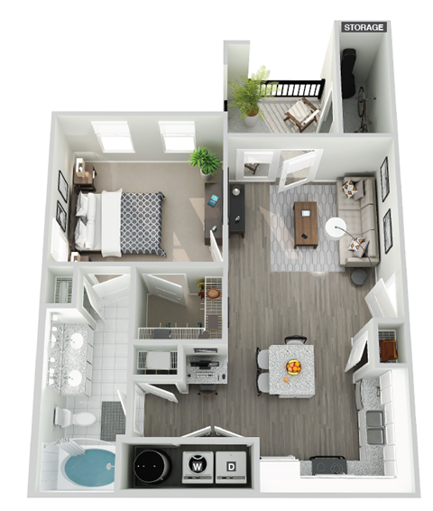 Floor plan for 1 bed, 1 bath, 659 sqft