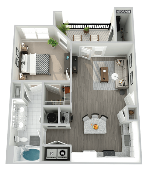 Floor plan for 1 bed, 1 bath, 746 sqft