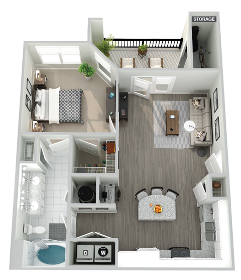 Floor plan for 1 bed, 1 bath, 746 sqft