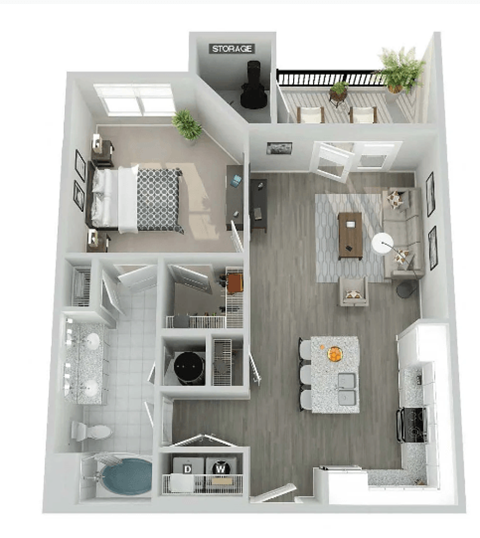 Floor plan for 1 bed, 1 bath, 811 sqft