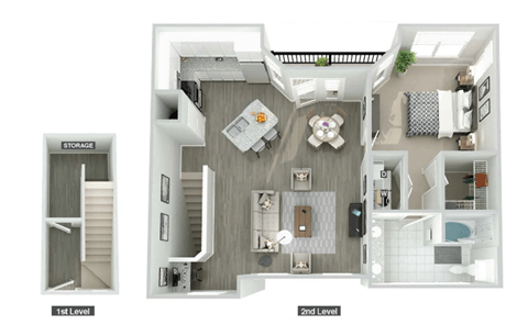 Floor plan for 1 bed, 1 bath, 965 sqft