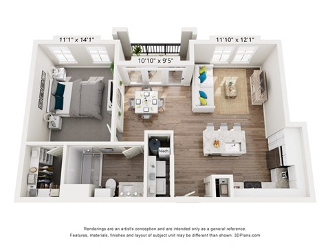 Floor plan for 1 bed, 1 bath, 756 sqft
