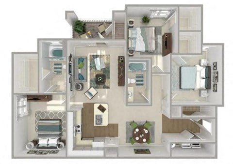 Floor plan for 3 beds, 2 baths, 1273 sqft